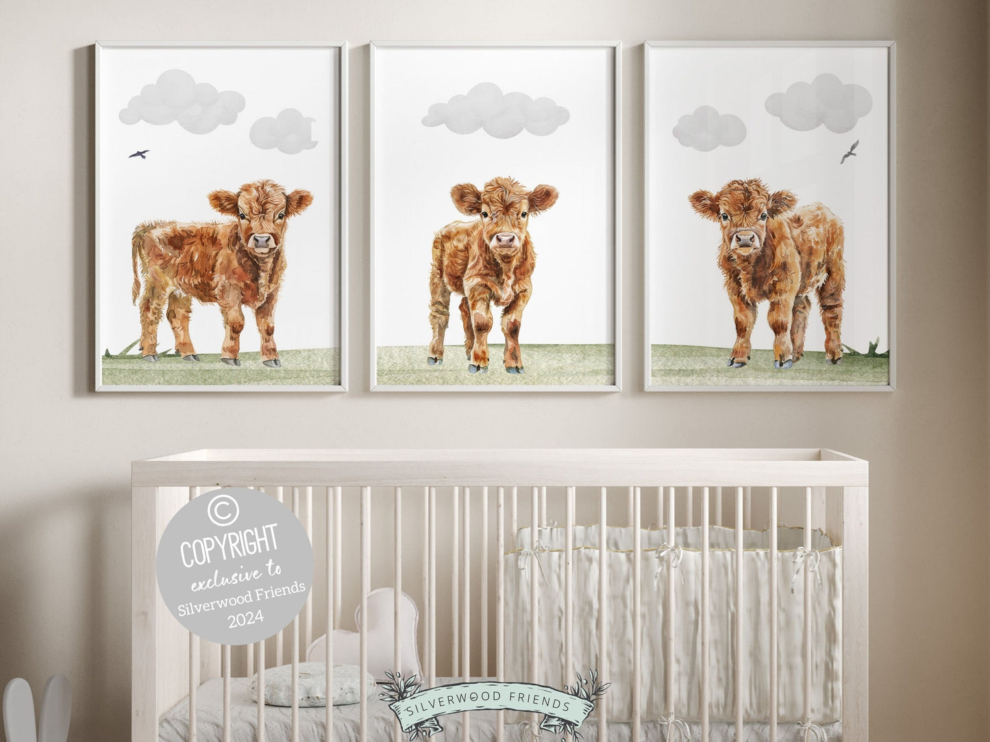 Highland Cow Nursery Print, Highland Cow Nursery Decor, Baby Farm Animal Nursery Wall Art, Baby Shower Gift Farm Nursery Decor Digital Print
