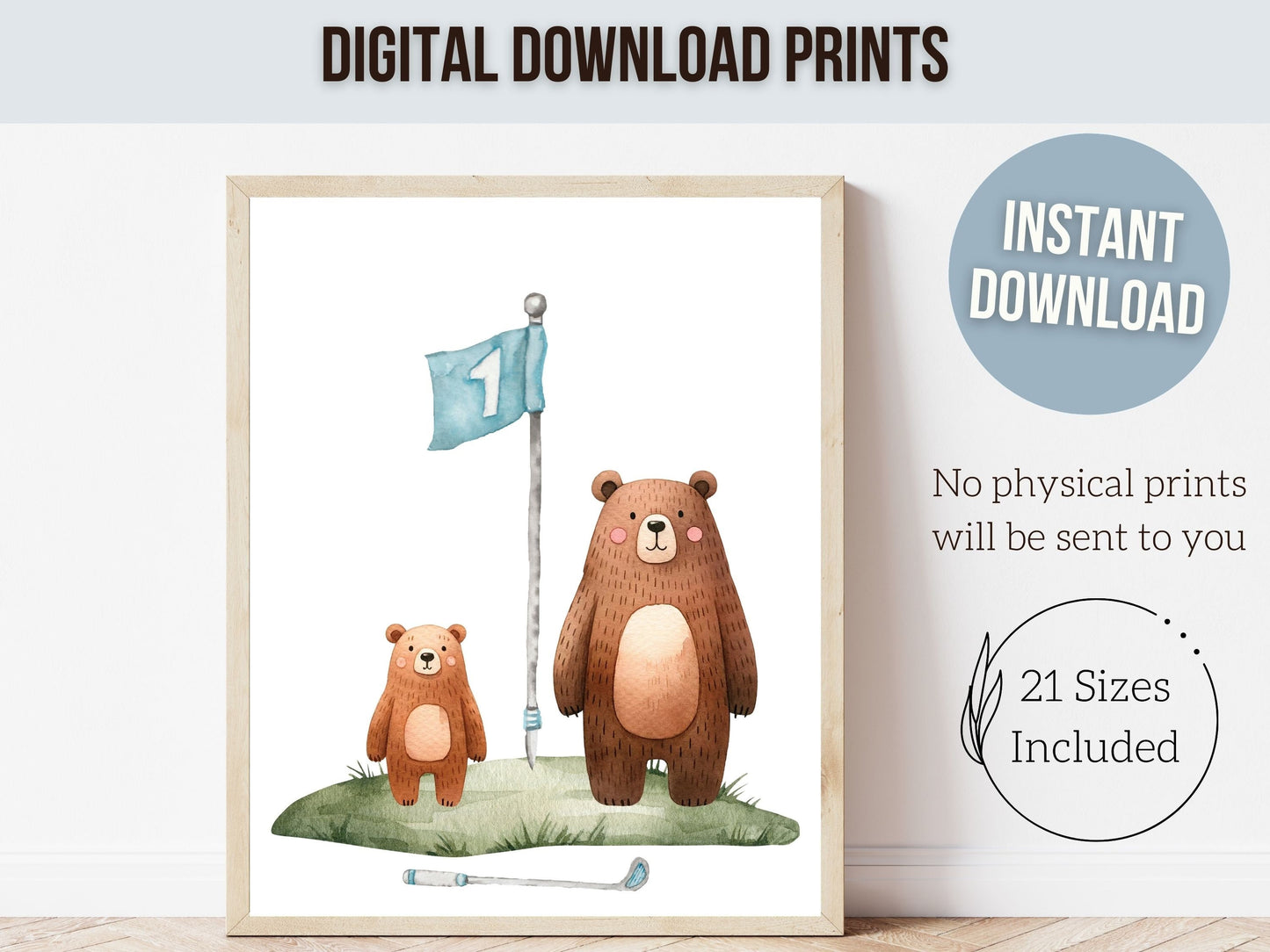 Boys Blue Golf Nursery Prints, Boys Blue Golf Nursery Decor, Toddler Boy Sport Room Wall Decor, Animals Playing Golf Picture Digital Print
