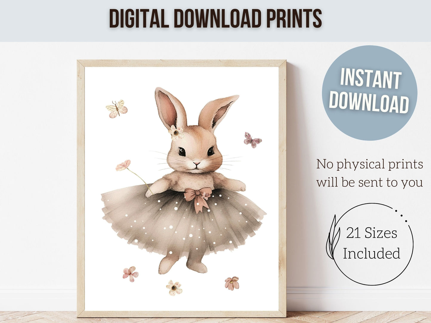 ORIGINAL Bunny Nursery Print Gift For Baby Girl Bunny Wildflower Nursery Decor, Kids Ballet Bedroom Ballerina Bunny Nursery Digital Print
