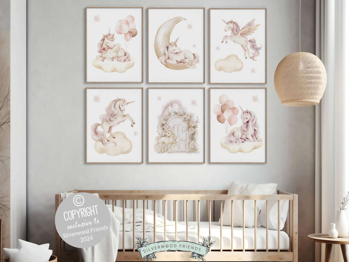 ORIGINAL Girls Unicorn Nursery Prints, Girls Fantasy Nursery Decor Fairytale Nursery Wall Art, Pink Magical Princess Nursery Digital Prints