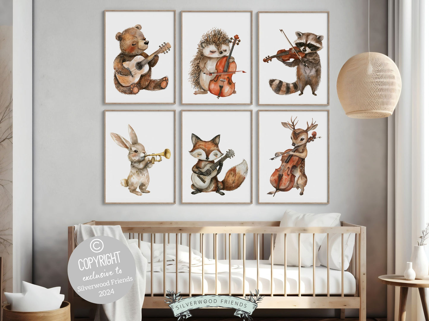 Woodland Musical Animal Nursery Prints, Woodland Music Nursery Decor, Woodland Animals Playing Instruments Nursery Wall Art Digital Print