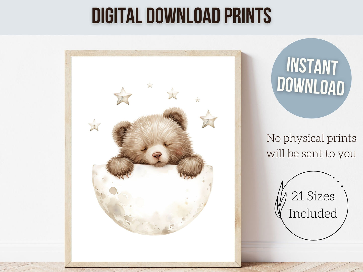 ORIGINAL Teddy Bear Nursery Prints, Teddy Bear Nursery Decor, Gender Neutral Brown Bear Nursery Wall Art, Kids Room Wall Decor Digital Print