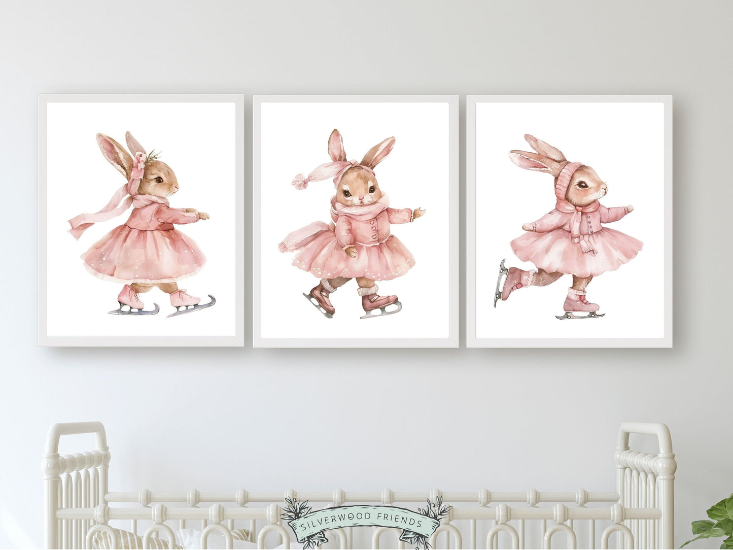 Figure Skating Print, Baby Girl's Bunny Nursery Prints, Ballerina Bunny Nursery Decor, Ice Skating Gift Girls Sport Room Decor Digital Print