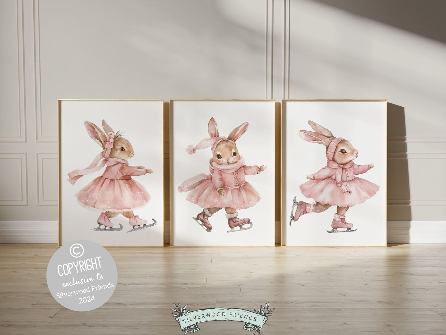Figure Skating Print, Baby Girl's Bunny Nursery Prints, Ballerina Bunny Nursery Decor, Ice Skating Gift Girls Sport Room Decor Digital Print