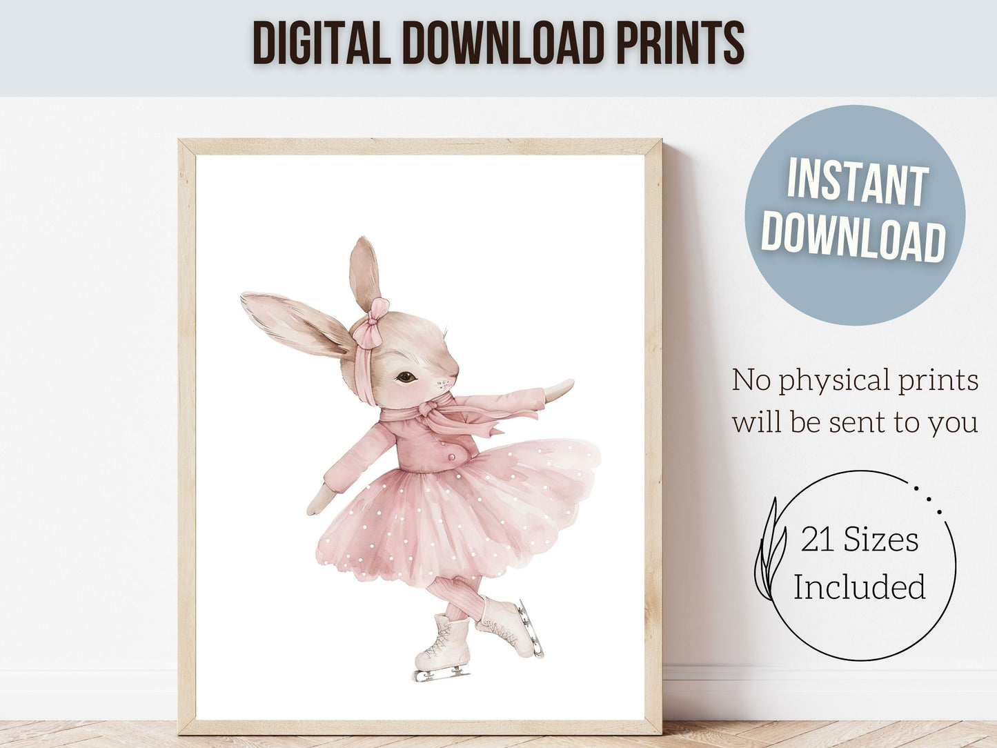 Figure Skating Bunny Nursery Print, Baby Girl Nursery Print, Ballerina Bunny Nursery Decor, Ice Skating Gift Girls Sport Room Digital Print