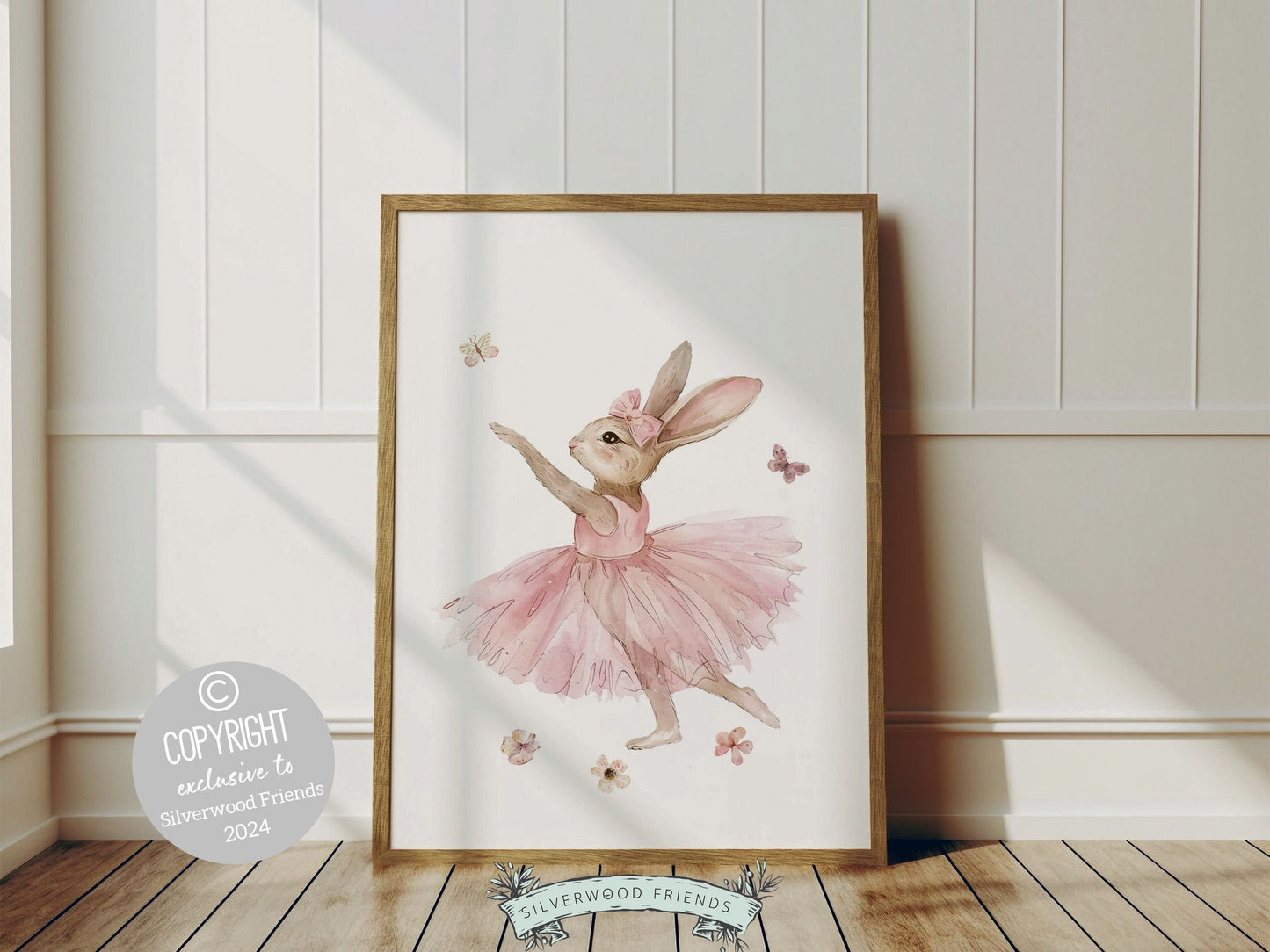 Baby Girl's Ballet Bunny Nursery Prints, Baby Girl Ballerina Bunny Nursery Decor, Ballerina Bunny Wildflower Nursery Wall Art Digital Prints