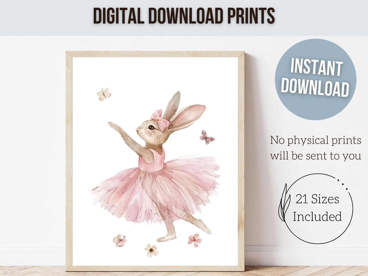 Baby Girl's Ballet Bunny Nursery Prints, Baby Girl Ballerina Bunny Nursery Decor, Ballerina Bunny Wildflower Nursery Wall Art Digital Prints