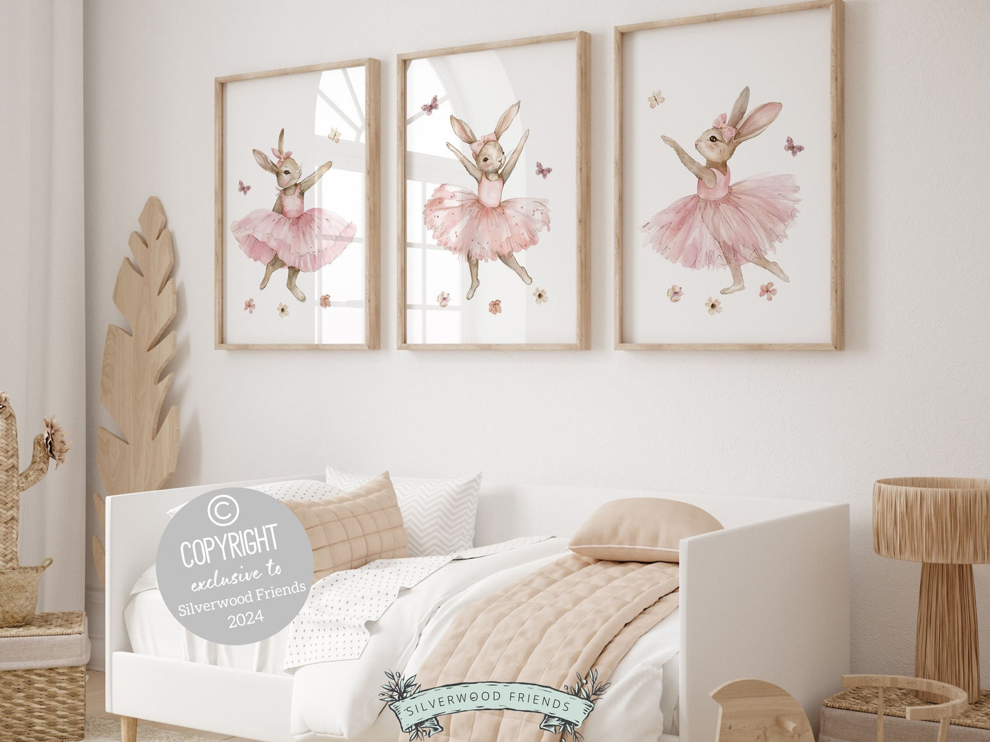 Baby Girl's Ballet Bunny Nursery Prints, Baby Girl Ballerina Bunny Nursery Decor, Ballerina Bunny Wildflower Nursery Wall Art Digital Prints