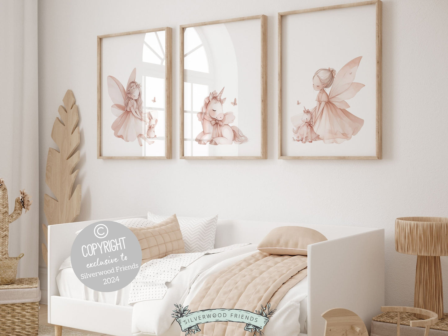 Fairytale Nursery Prints, Baby Girls Fairy Unicorn Nursery Print, Girls Pastel Pink Bunny Bedroom Decor, Fantasy Nursery Decor Digital Print