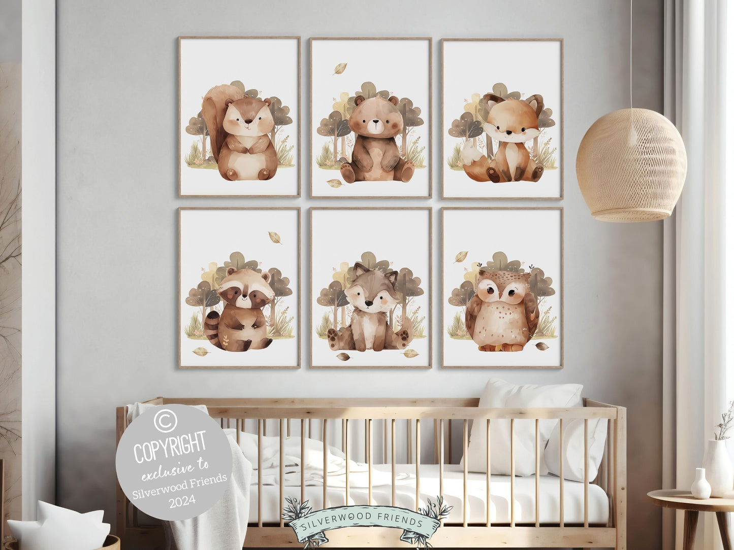 ORIGINAL Woodland Animal Nursery Prints, Woodland Nursery Decor, Kids Forest Theme Room Wall Decor Neutral Nursery Wall Art Digital Prints