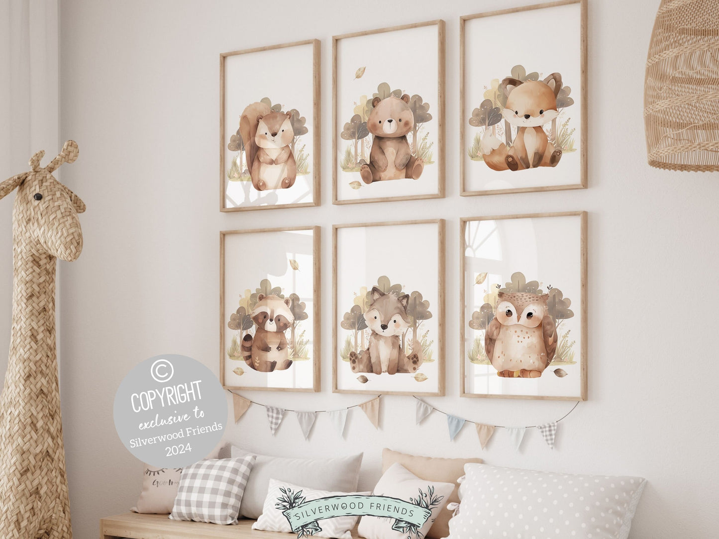 ORIGINAL Woodland Animal Nursery Prints, Woodland Nursery Decor, Kids Forest Theme Room Wall Decor Neutral Nursery Wall Art Digital Prints
