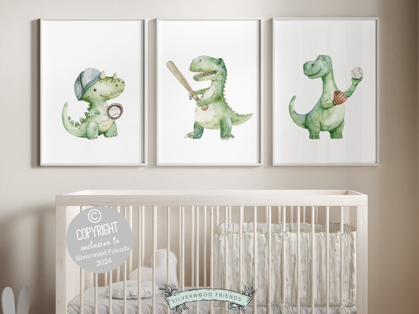 Baseball Nursery Prints, Baby Boy Dinosaur Baseball Nursery Decor, Sport Theme Wall Art, Dino Toddler Room, Boys Room Baseball Digital Print