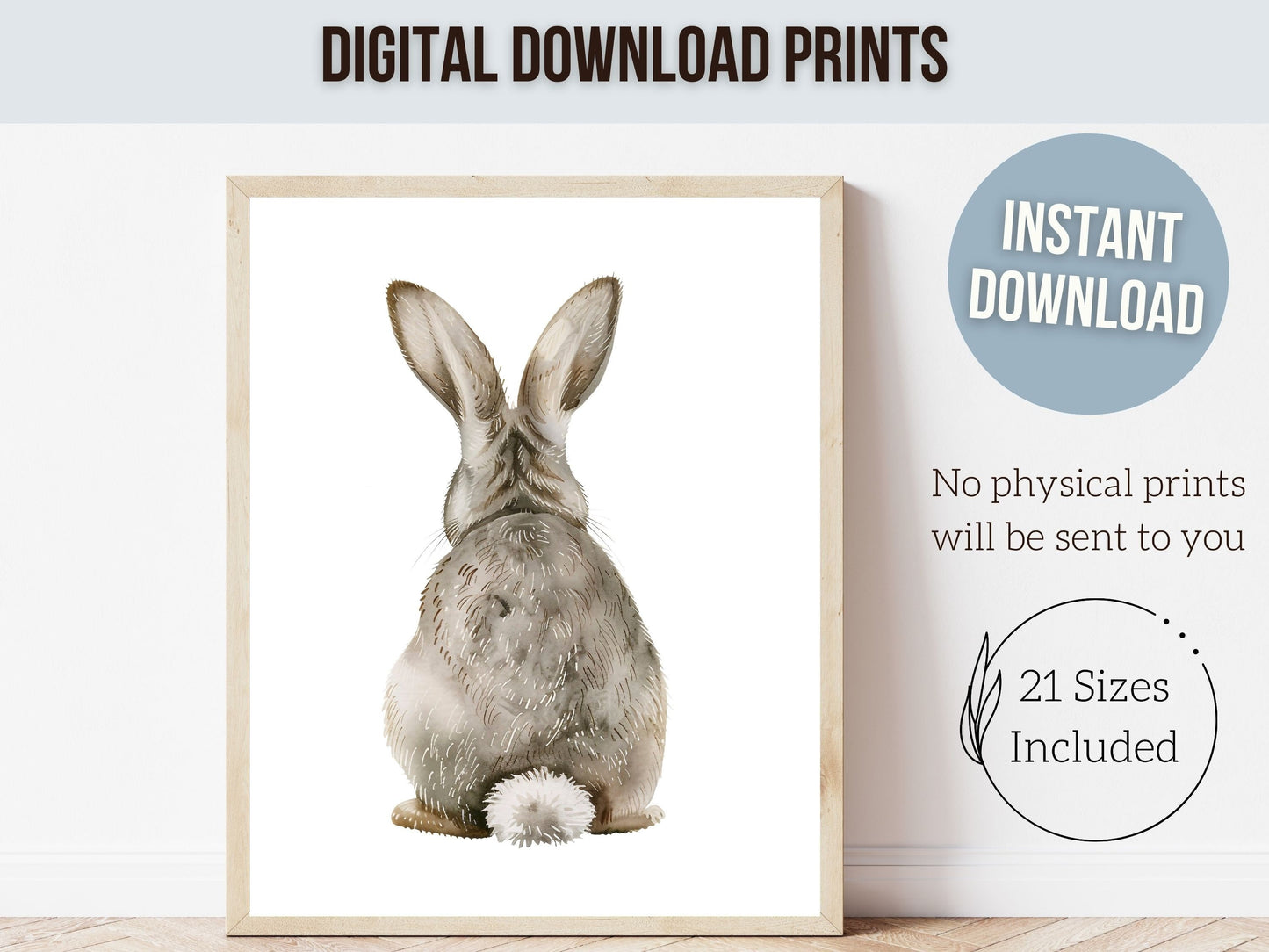 Bunny Nursery Print Set of 2, Bunny Rabbit Nursery Wall Art, Woodland Nursery Decor, Minimalist Neutral Nursery Bunny Tail Digital Print
