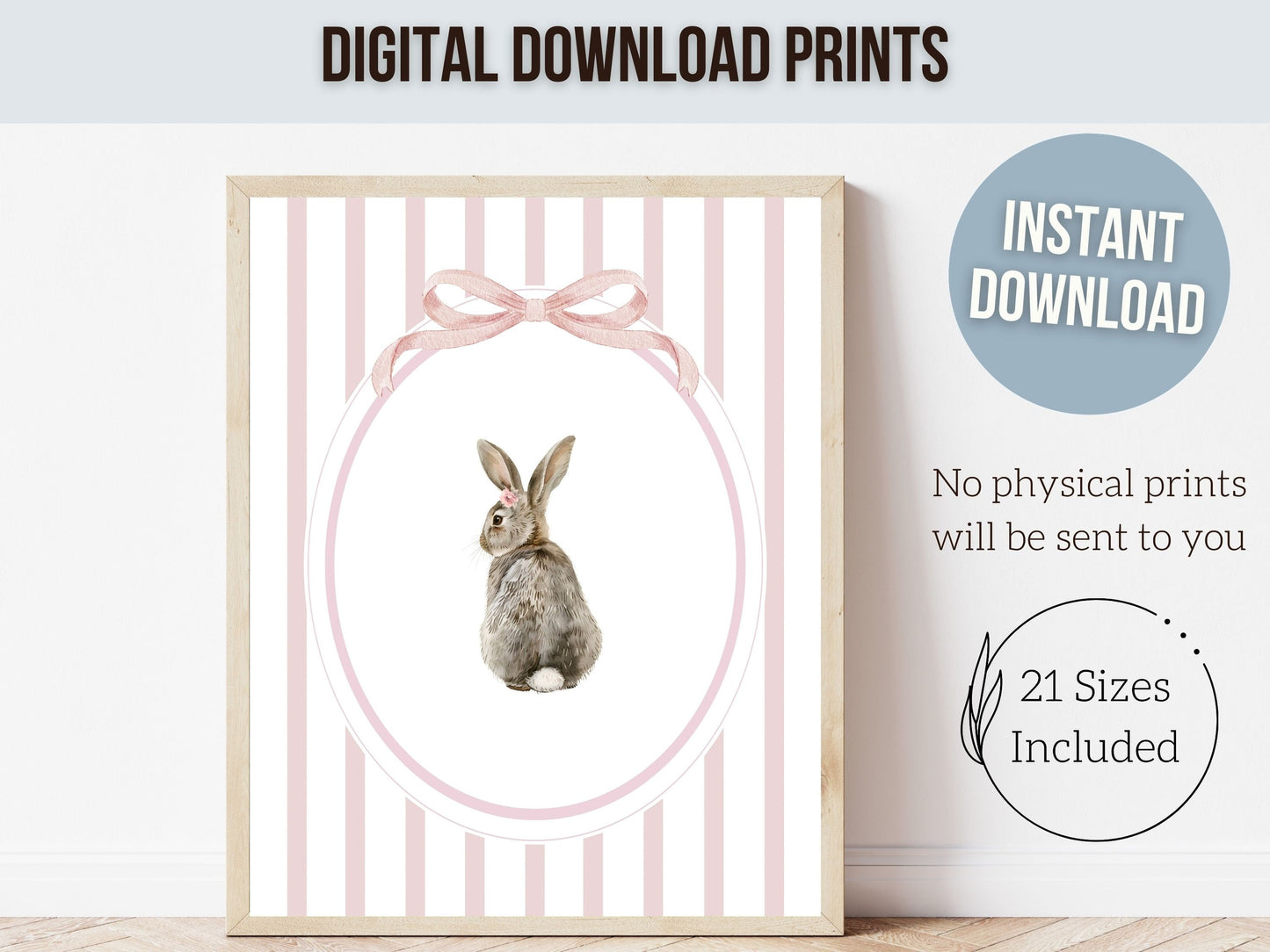 Bunny Nursery Print Set of 2, Bunny Rabbit Nursery Wall Art, Baby Girl Woodland Nursery Decor, Baby Girl Floral Bunny Nursery Digital Print