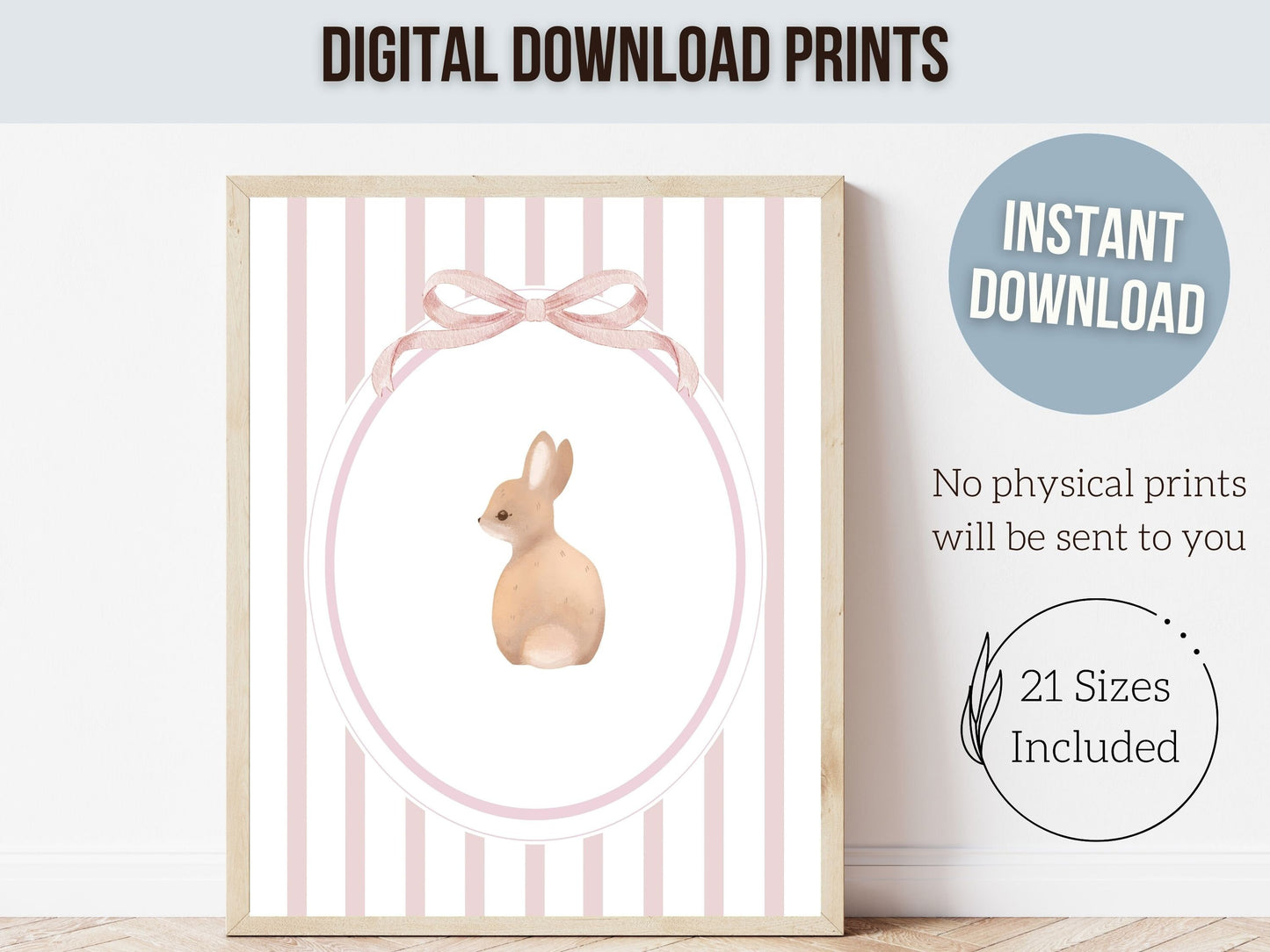 Bunny Nursery Print Set of 2, Bunny Rabbit Nursery Wall Art, Baby Girl Woodland Nursery Decor, Baby Girl Floral Bunny Nursery Digital Print
