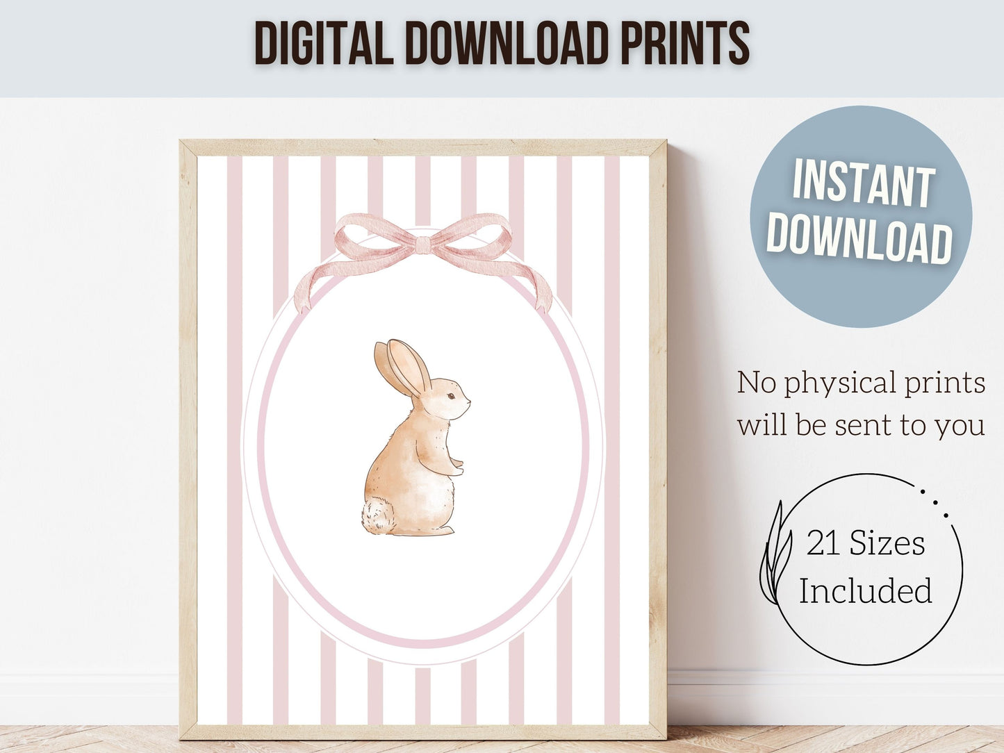Baby Girl Bunny Nursery Prints, Bunny Rabbit Nursery Wall Art, Baby Girl Woodland Nursery Decor, Girls Pink Bedroom Wall Decor Digital Print