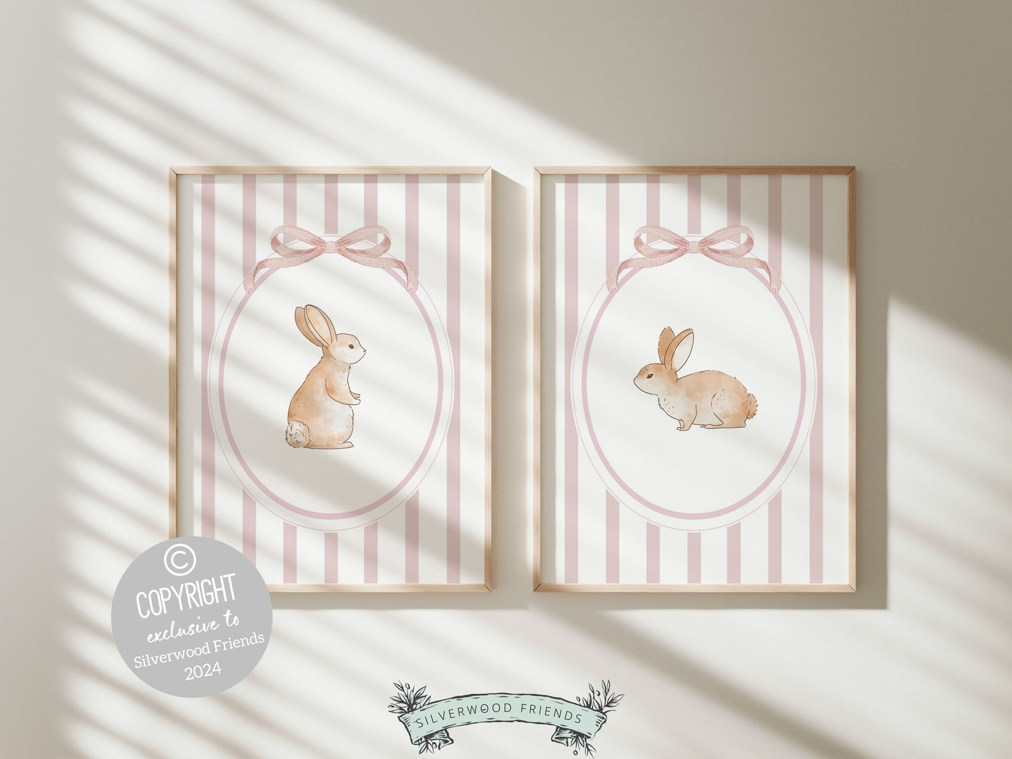 Baby Girl Bunny Nursery Prints, Bunny Rabbit Nursery Wall Art, Baby Girl Woodland Nursery Decor, Girls Pink Bedroom Wall Decor Digital Print