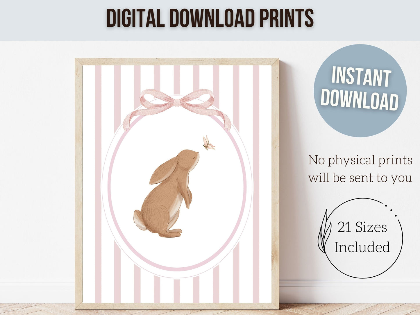 Baby Girl Bunny Nursery Prints, Bunny Rabbit Nursery Wall Art, Baby Girl Woodland Nursery Decor, Girls Pink Bedroom Wall Decor Digital Print