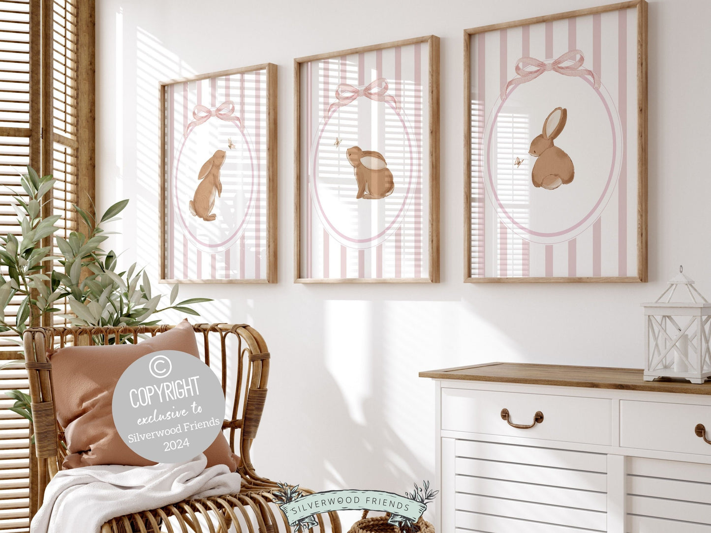 Baby Girl Bunny Nursery Prints, Bunny Rabbit Nursery Wall Art, Baby Girl Woodland Nursery Decor, Girls Pink Bedroom Wall Decor Digital Print