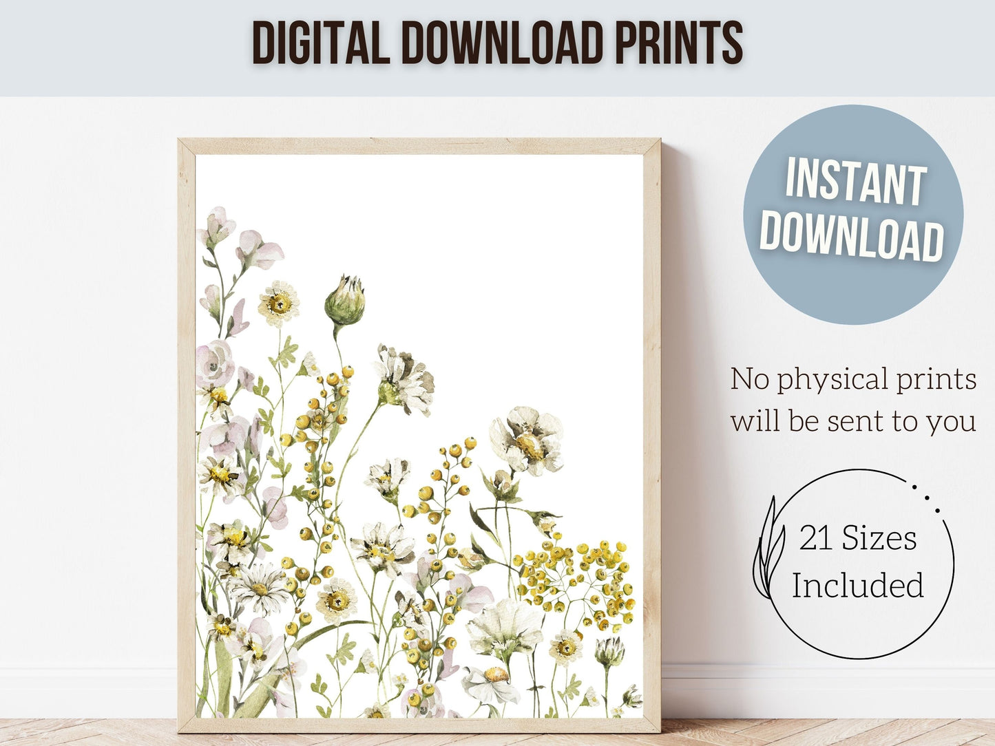 Wildflower Nursery Print, Wildflower Nursery Decor, Boho Nursery Wall Art, Yellow Meadow Flower Print Botanical Floral Nursery Digital Print
