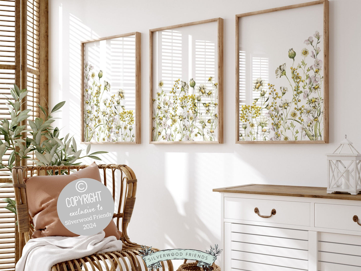 Our gorgeous Wildflower Nursery Print Set with yellow boho watercolor wildflower meadow flowers is perfect for your wildflower nursery decor or boho nursery and also makes a unique baby shower gift.