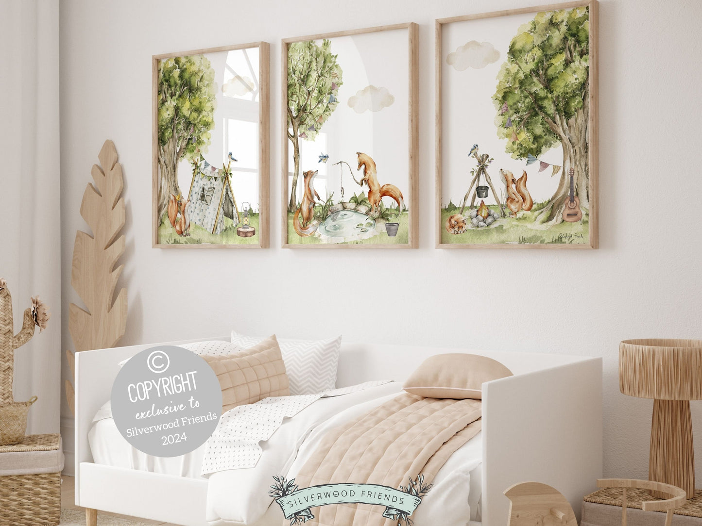 Camping Animal Nursery Prints, Woodland Fishing Nursery Decor, Fox Nursery Wall Art, Nature Nursery Picture Forest Fox Nursery Digital Print