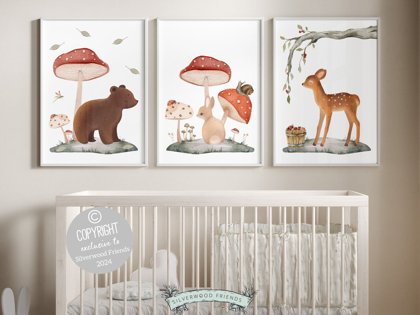 Woodland Mushroom Nursery Print Gift For Kids Woodland Mushroom Nursery Decor, Boho Kids Room Wall Decor Nature Nursery Theme Digital Prints