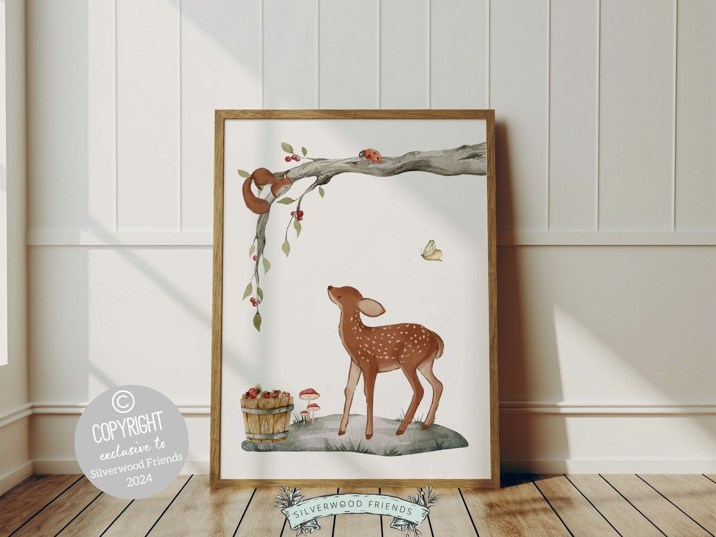 Woodland Mushroom Nursery Print, Woodland Mushroom Nursery Decor, Enchanted Forest Nature Nursery Bear Bunny Deer Fawn Nursery Digital Print