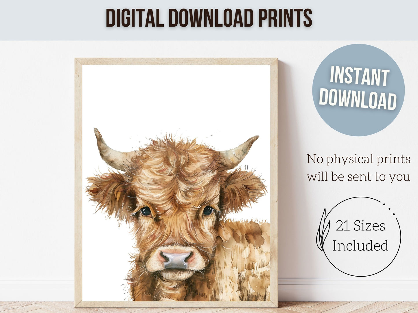 Highland Cow Nursery Print, Highland Cow Nursery Decor, Baby Farm Animal Nursery Print,Farm Nursery Decor Baby Shower Gift Cow Digital Print