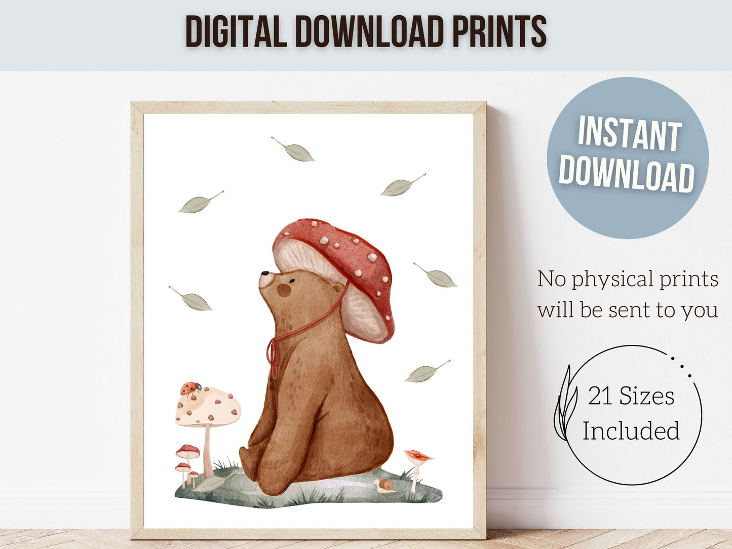 Woodland Mushroom Nursery Print, Woodland Mushroom Nursery Decor, Toddler Wall Decor Whimsical Woodland Nature Neutral Nursery Digital Print
