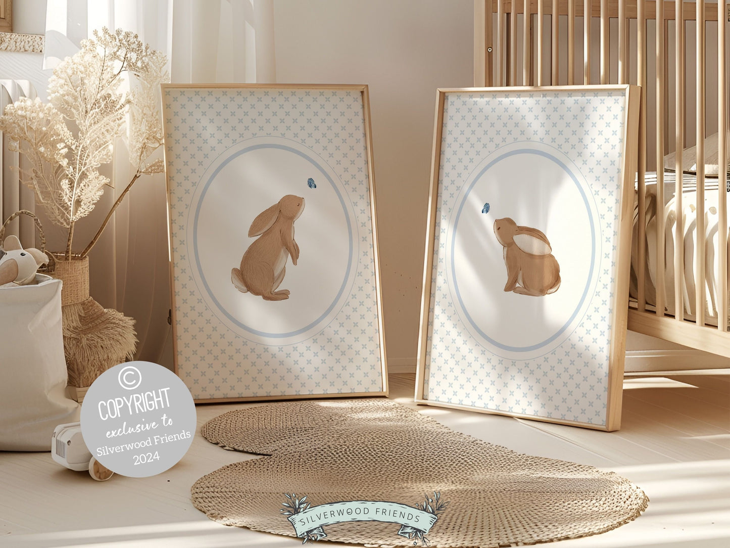 Bunny Nursery Prints, Woodland Bunny Nursery Decor, Bunny Rabbit Nursery Wall Art, Kids Room Wall Decor Neutral Nature Nursery Digital Print