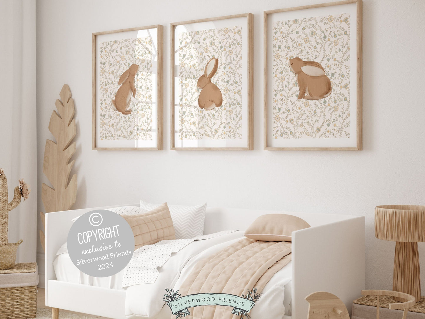 Bunny Nursery Print Set, Woodland Wildflower Bunny Nursery Decor, Floral Bunny Nursery Wall Art Printable Bunnies Wall Decor Digital Print