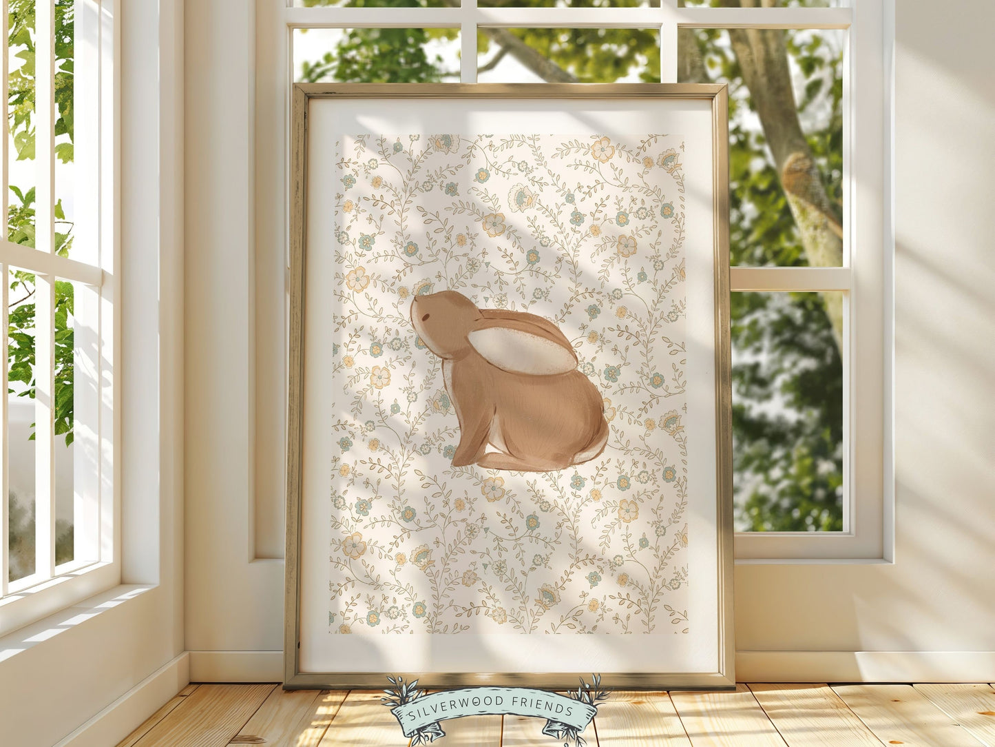 Bunny Nursery Print Set, Woodland Wildflower Bunny Nursery Decor, Floral Bunny Nursery Wall Art Printable Bunnies Wall Decor Digital Print