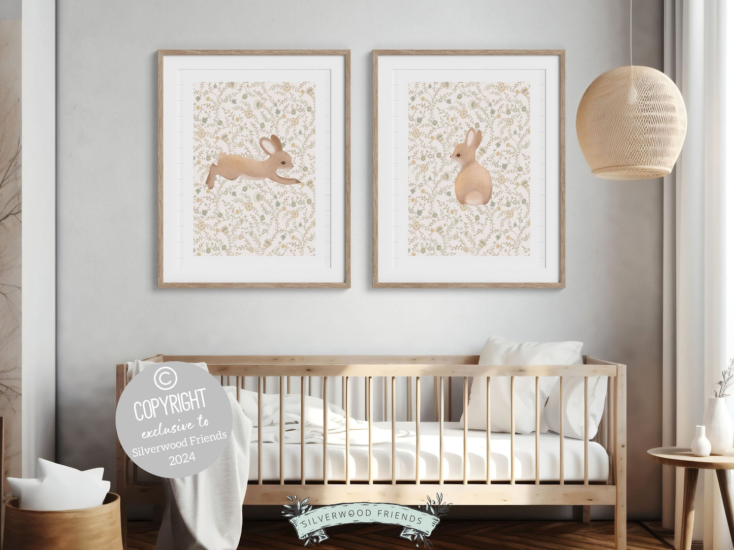 Bunny Nursery Print Set, Woodland Wildflower Bunny Nursery Decor, Floral Bunny Nursery Wall Art Printable Bunnies Wall Decor Digital Print