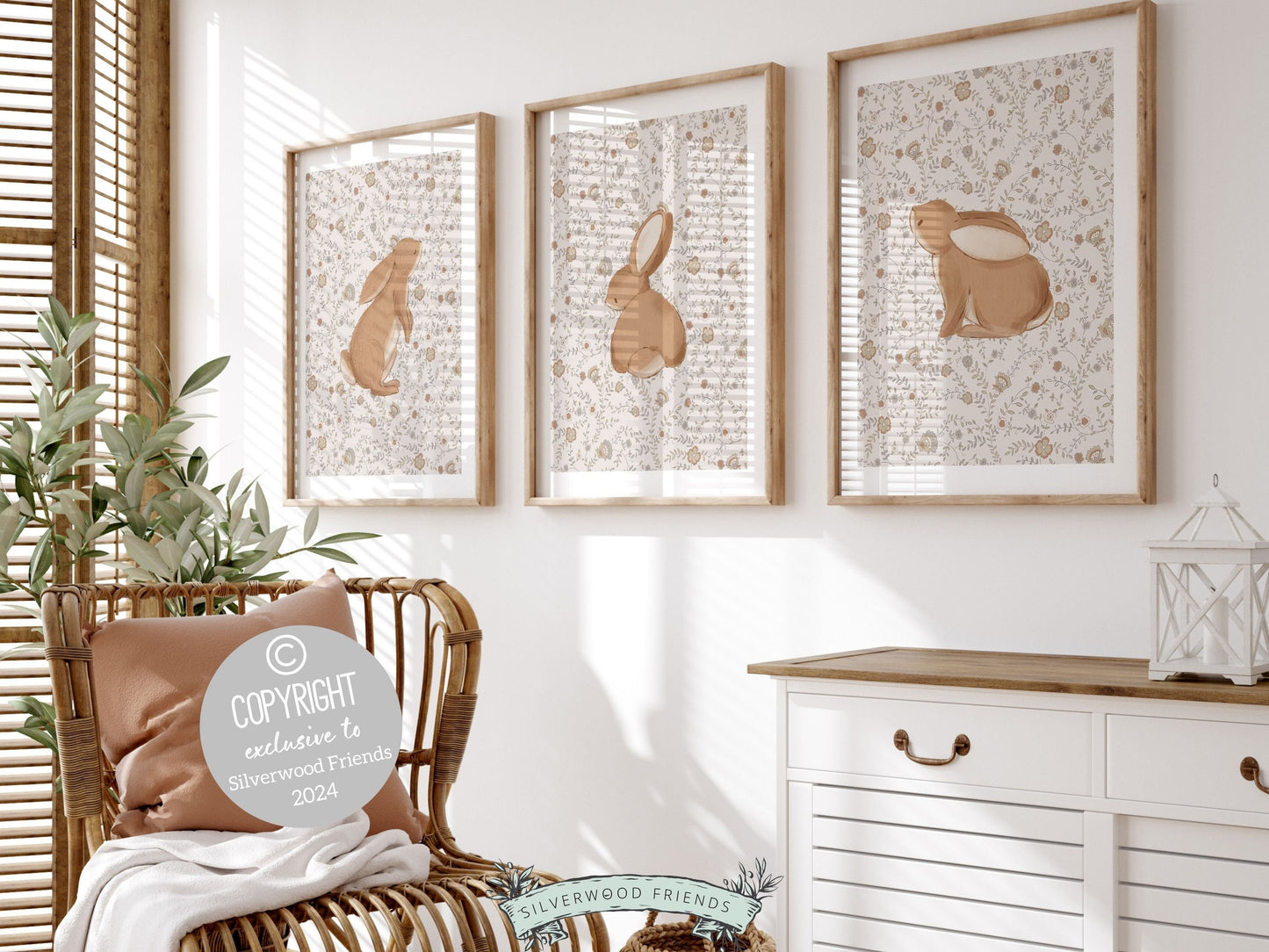 Bunny Wildflowers Nursery Print - Set of 3