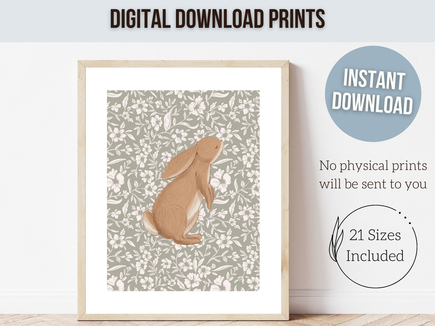 Bunny Nursery Print Set, Woodland Wildflower Bunny Nursery Decor, Floral Bunny Nursery Wall Art Printable Bunnies Wall Decor Digital Print