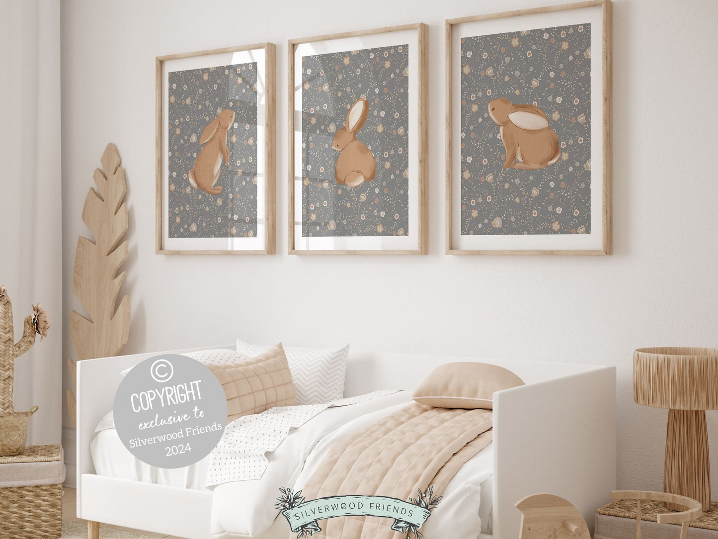 Bunny Nursery Print Set, Woodland Wildflower Bunny Nursery Decor, Floral Bunny Nursery Wall Art Printable Bunnies Wall Decor Digital Print