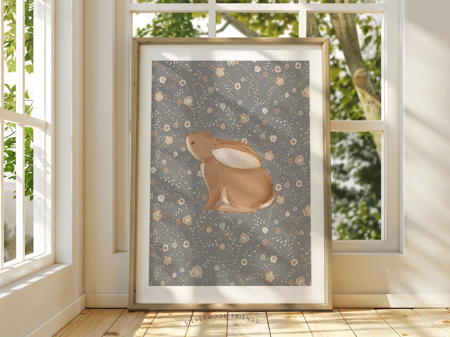 Bunny Nursery Print Set, Woodland Wildflower Bunny Nursery Decor, Floral Bunny Nursery Wall Art Printable Bunnies Wall Decor Digital Print