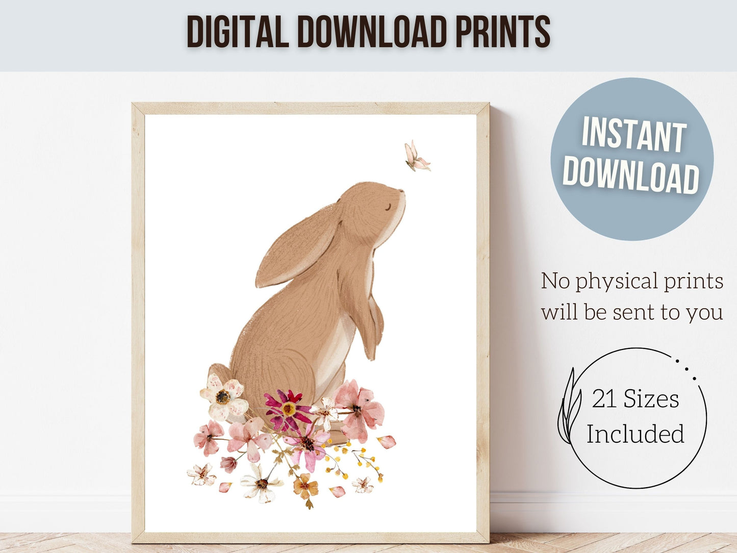 Bunny Nursery Prints, Floral Bunny Nursery Wall Art, Wildflower Nursery Decor, Girl Nursery Prints, Bunny Wildflower Nursery Digital Print