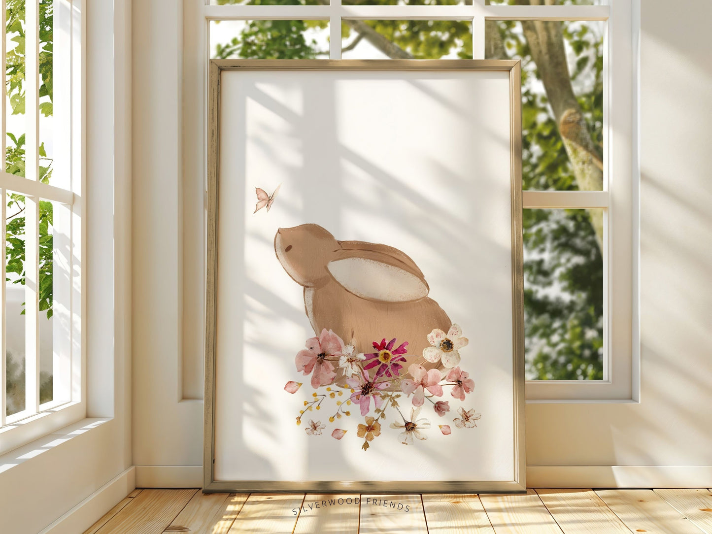 Bunny Nursery Prints, Floral Bunny Nursery Wall Art, Wildflower Nursery Decor, Girl Nursery Prints, Bunny Wildflower Nursery Digital Print