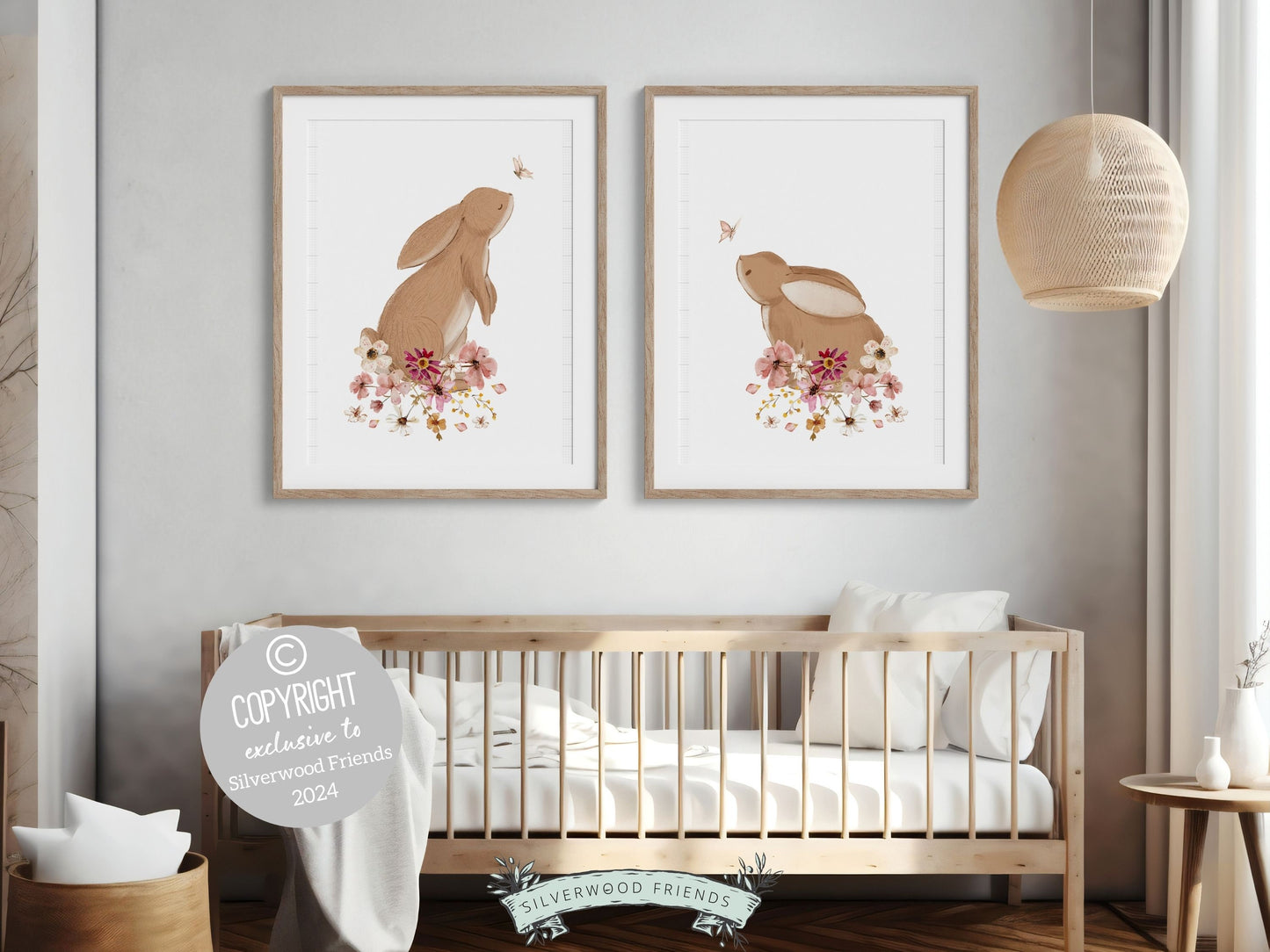 Bunny Nursery Prints Set, Floral Bunny Nursery Wall Art, Wildflower Nursery Decor,Girl Nursery Prints Bunny Wildflower Nursery Digital Print