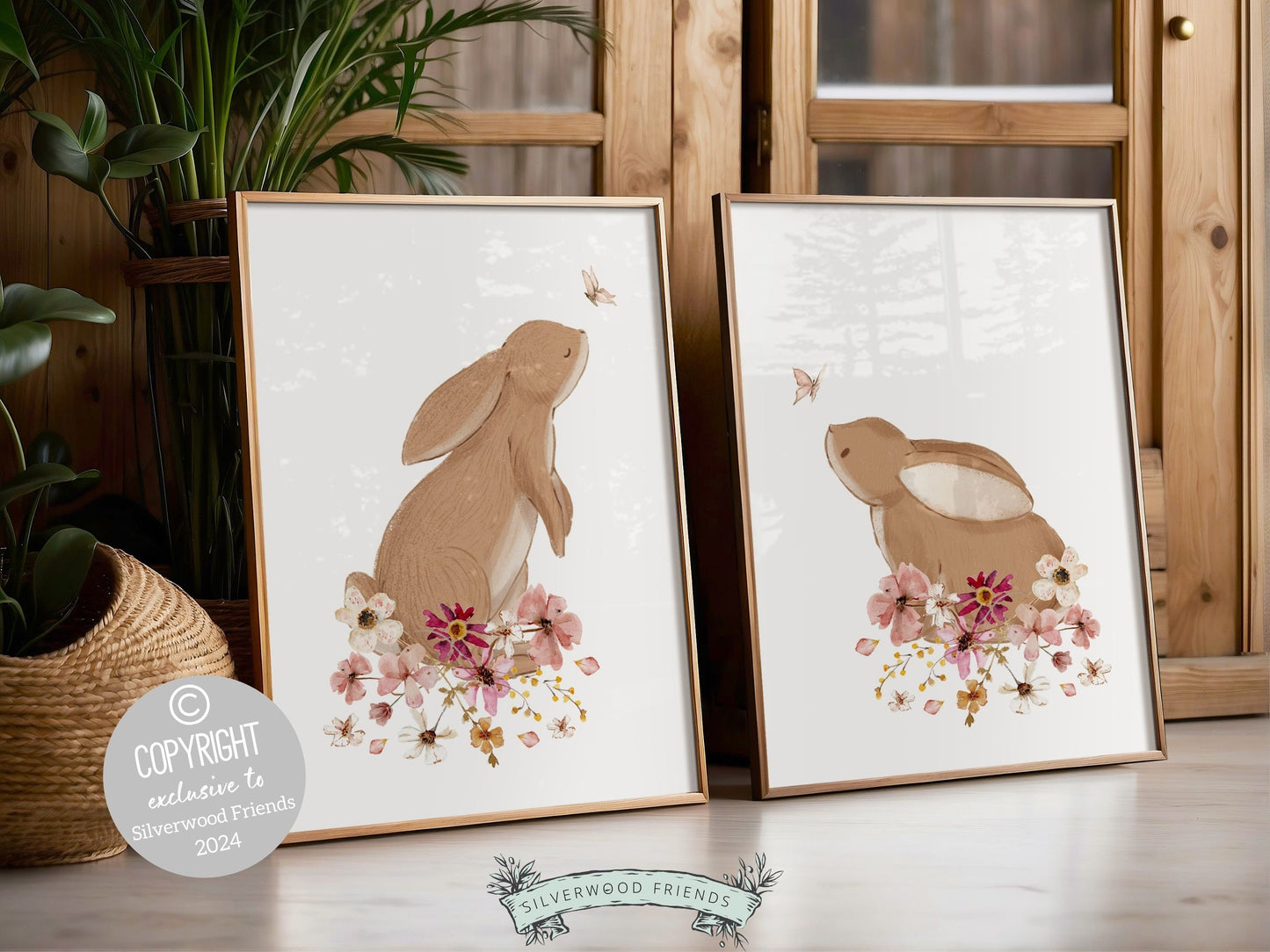 Our gorgeous Bunny Nursery Prints Set of 2 with watercolor bunny rabbits, wildflowers and butterflies, are perfect for your little girls wildflower nursery decor and also makes a unique baby shower gift.