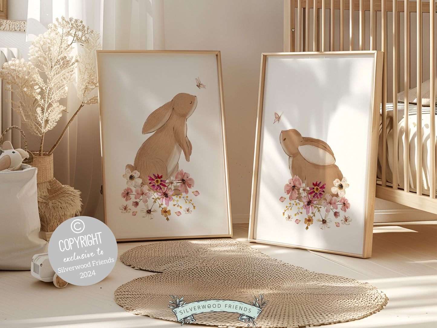 Bunny Nursery Prints Set, Floral Bunny Nursery Wall Art, Wildflower Nursery Decor,Girl Nursery Prints Bunny Wildflower Nursery Digital Print