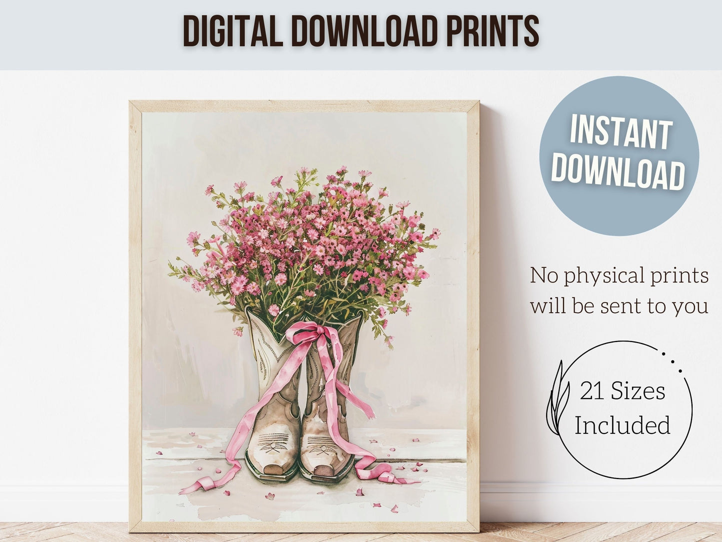 Cowgirl Boots Print, Cowgirl Nursery Decor, Floral Western Nursery Decor Coastal Cowgirl Aesthetic Trendy Dorm Room Wall Decor Digital Print