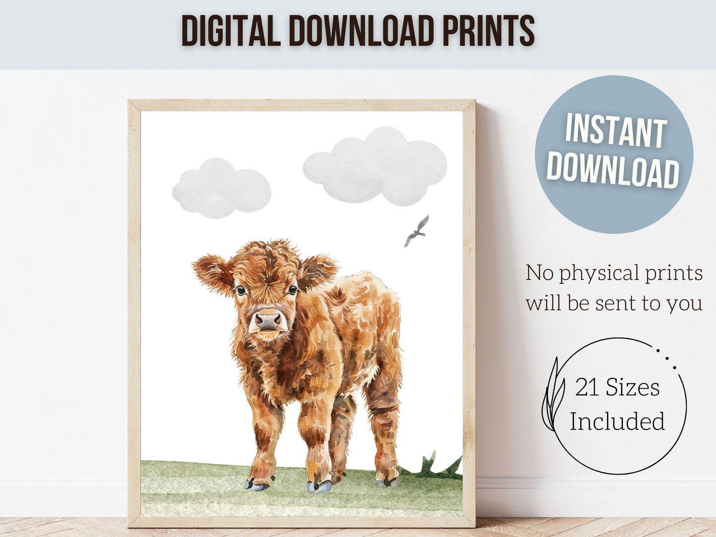 Highland Cow Nursery Print, Highland Cow Nursery Decor, Baby Farm Animal Nursery Wall Art, Baby Shower Gift Farm Nursery Decor Digital Print
