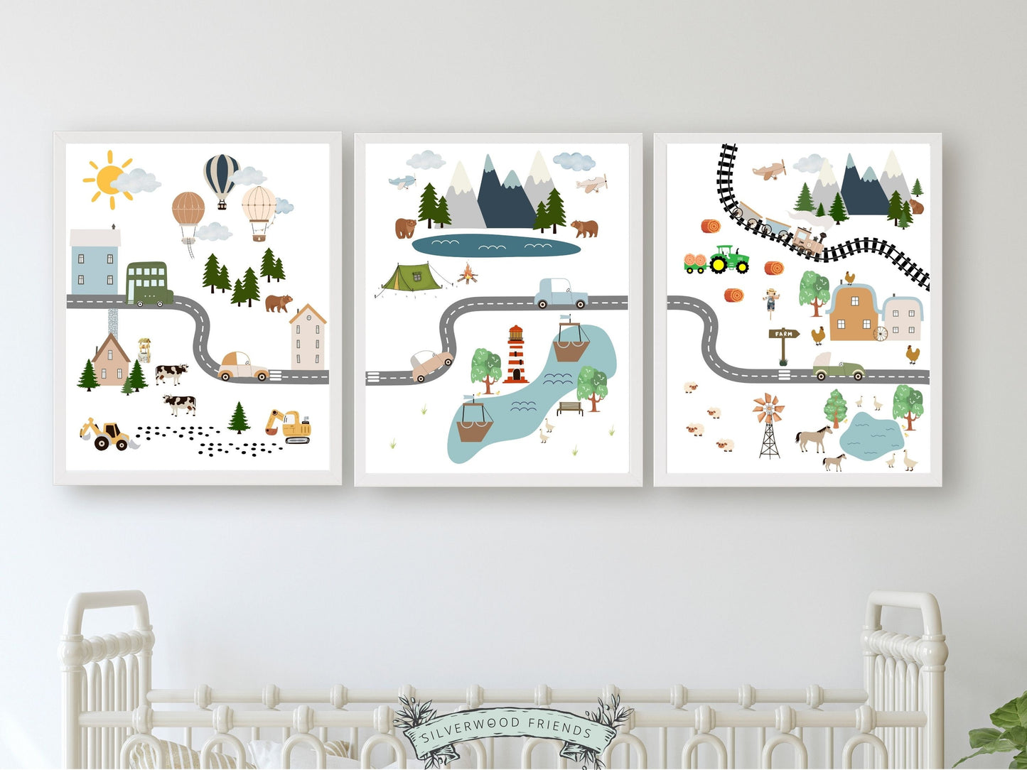 Car Nursery Prints, Boys Car Nursery Decor, Toddler Room Wall Decor, Road Map Print, Boys Transport Nursery Wall Art Digital Download Prints