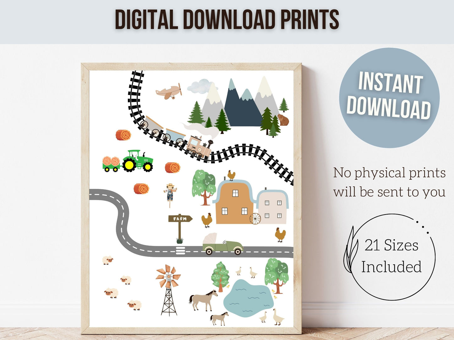 Car Nursery Prints, Boys Car Nursery Decor, Toddler Room Wall Decor, Road Map Print, Boys Transport Nursery Wall Art Digital Download Prints