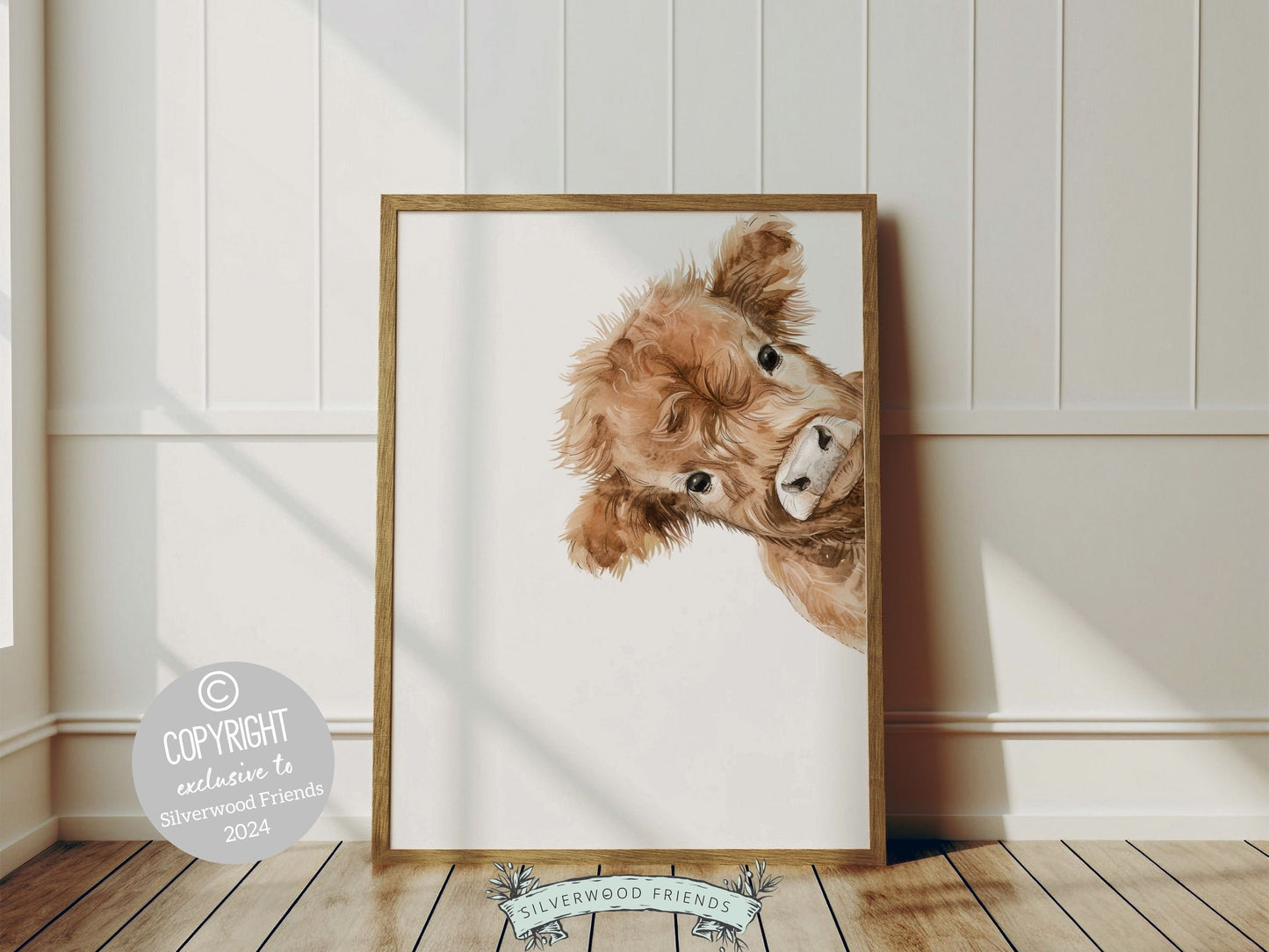 Peeking Highland Cow Nursery Print, Highland Cow Nursery Decor, Highland Cow Gift Kids Farm Bedroom Wall Decor, Watercolor Cow Digital Print