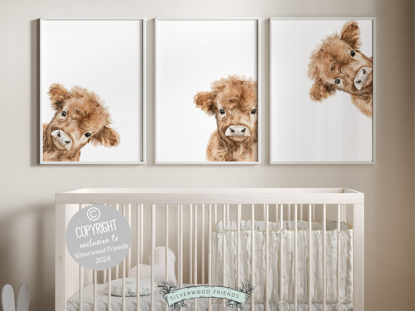 Peeking Highland Cow Nursery Print, Highland Cow Nursery Decor, Highland Cow Gift Kids Farm Bedroom Wall Decor, Watercolor Cow Digital Print