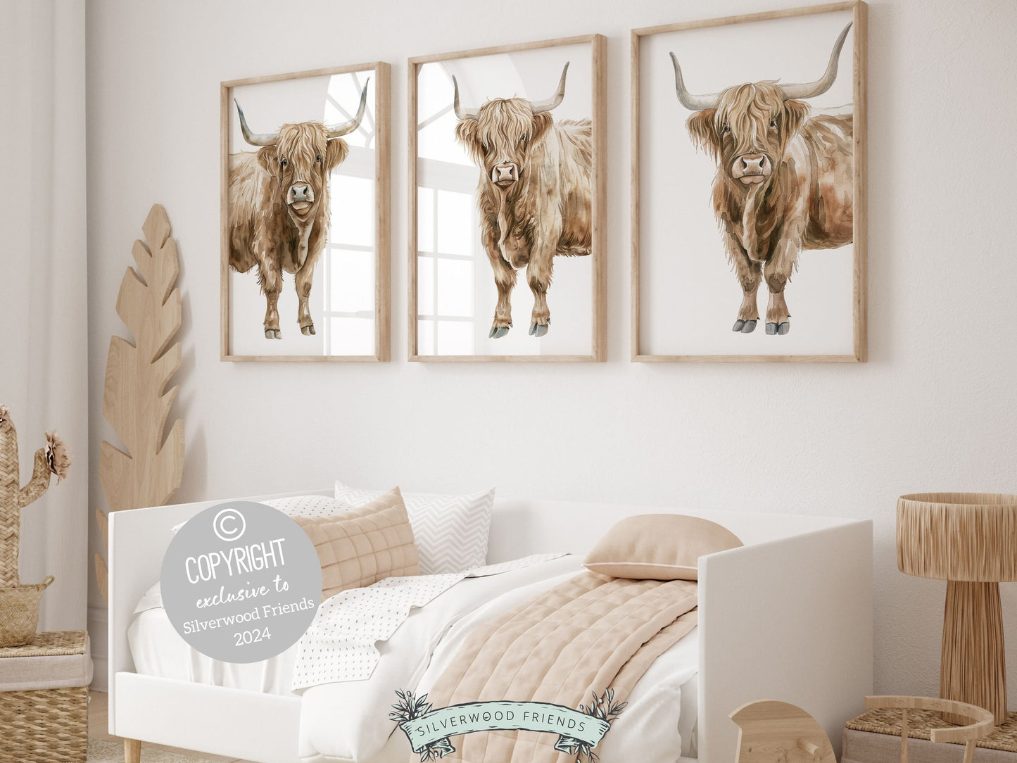 Highland Cow Print, Highland Cow Nursery Decor, Kids Room Wall Decor, Farm Animal Nursery Wall Art, Minimalist Highland Cow Digital Print